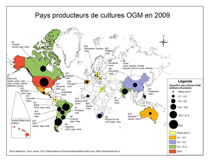 pays producteur de cultures OGM en 2009
